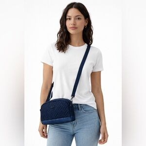 LUG RFID Punter  Quilted Navy Blue & Glitter Crossbody Bag Adjustable Strap